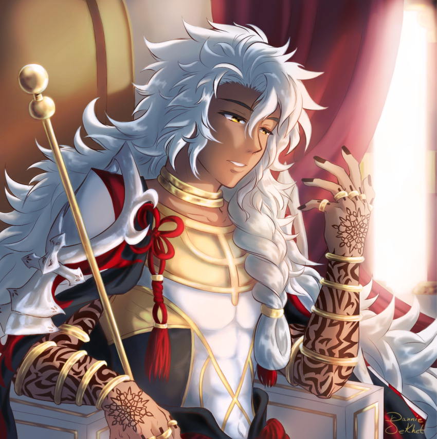 arm_tattoo, braid, dannie_dewitt, dark-skinned_male, dark_skin, fate/grand_order, fate_(series), front_braid