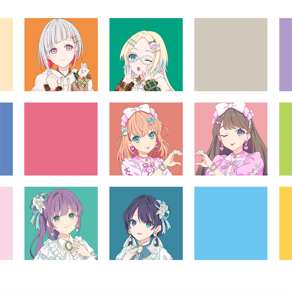 6+girls, :>, :p, ;o, ;p, alarm_clock, album_cover, aqua_eyes