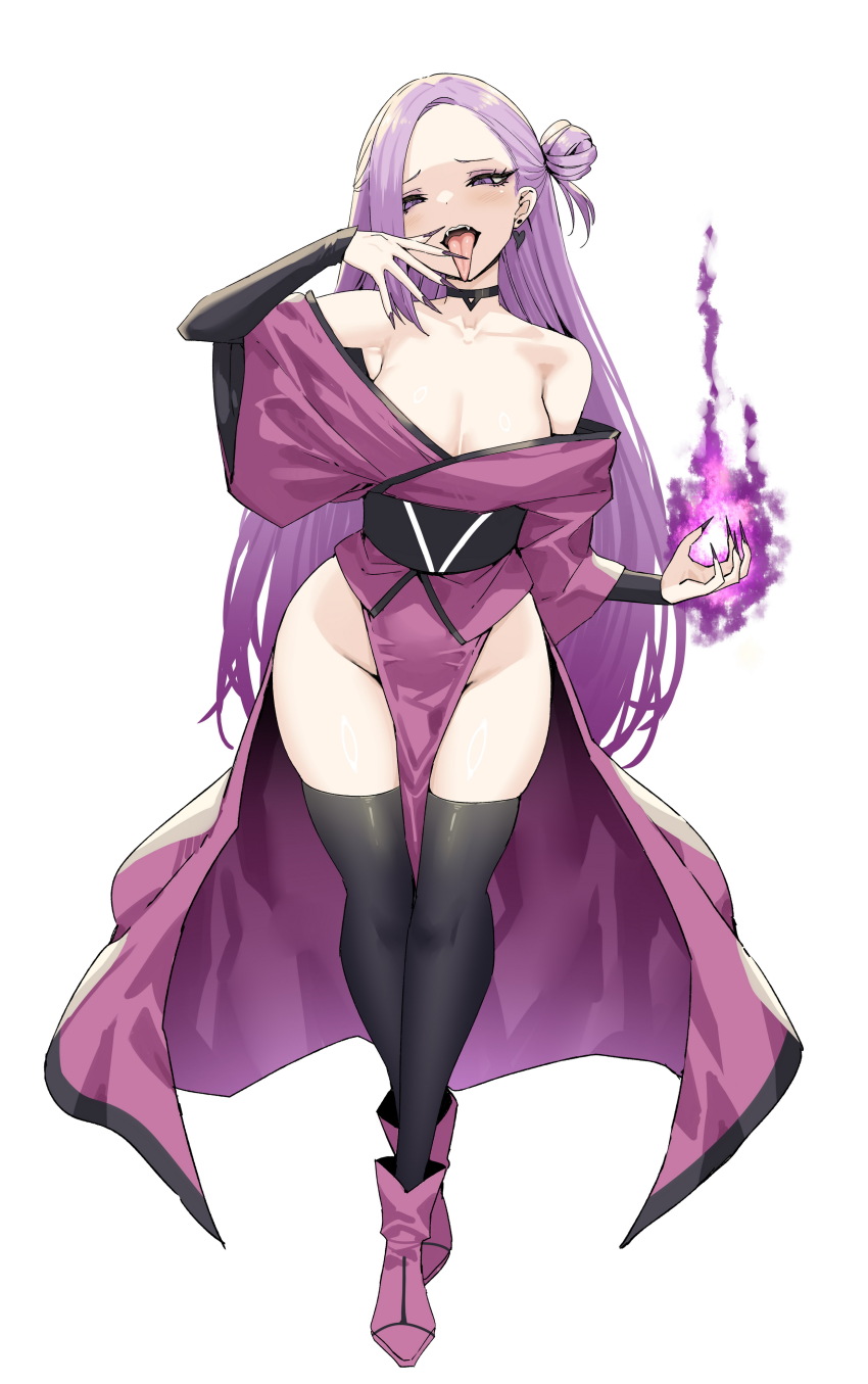 1girl, absurdres, ankle_boots, bare_shoulders, black_choker, black_thighhighs, blush, boots