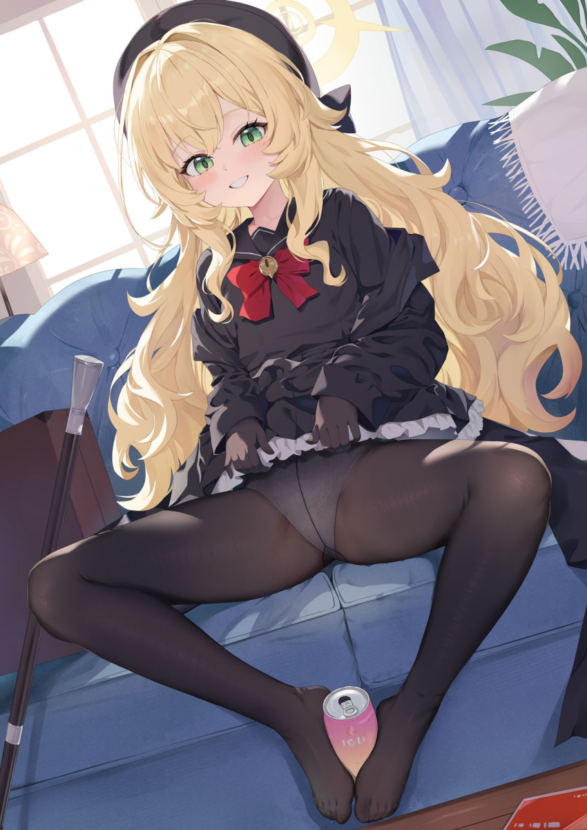 1girl, beret, black_bow, black_coat, black_dress, black_gloves, black_hat, black_pantyhose