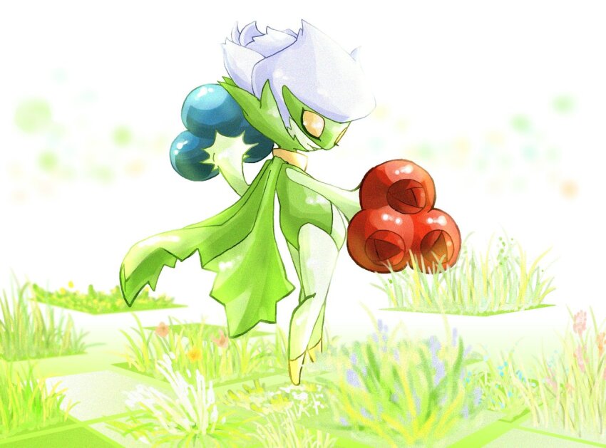 blue_flower, blue_rose, cape, closed_eyes, flower, full_body, gen_4_pokemon, grass
