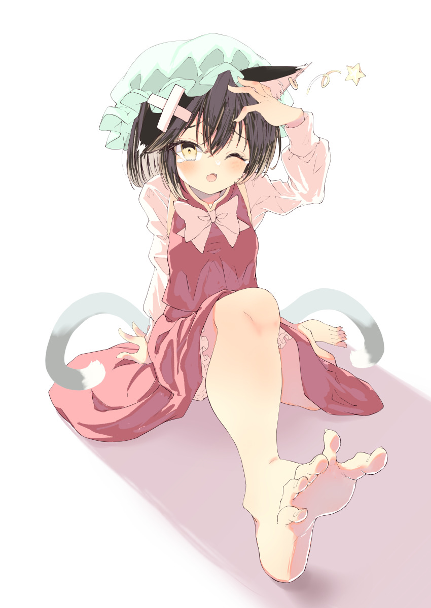 1girl, absurdres, arm_support, arm_up, backlighting, bare_legs, barefoot, bloomers