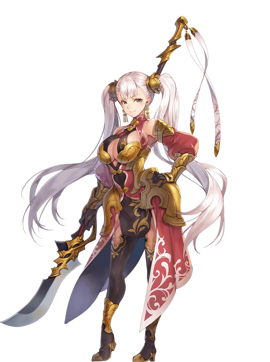 1girl, armor, chinese_clothes, fu-yen, holding, holding_polearm, holding_spear, holding_weapon