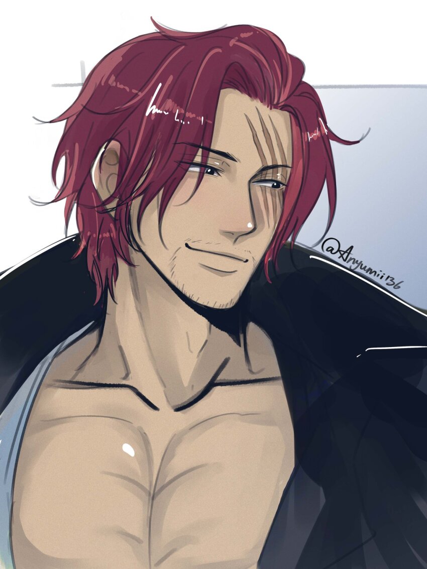 1boy, anyumii136, beard_stubble, black_cape, cape, closed_mouth, commentary, facial_hair