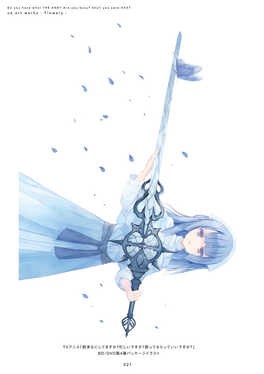 1girl, absurdres, blue_eyes, blue_hair, blue_skirt, bug, butterfly, crying