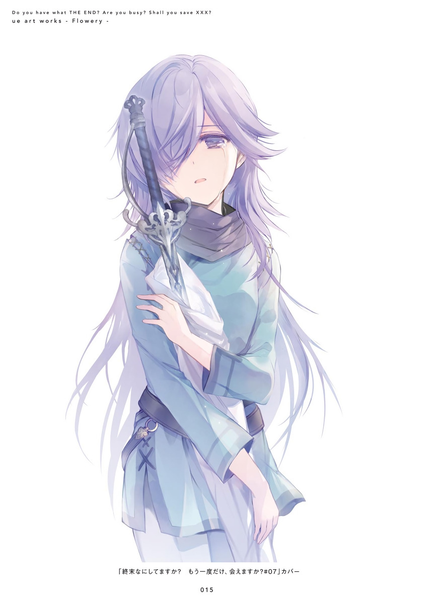 1girl, absurdres, blue_shirt, crying, crying_with_eyes_open, floating_hair, grey_hair, highres