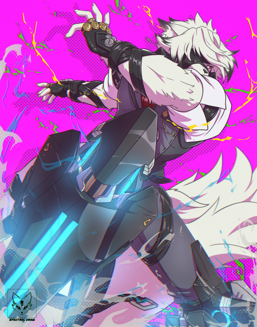 1boy, absurdres, animal_ears, animal_nose, arms_up, black_hair, body_fur, fingerless_gloves