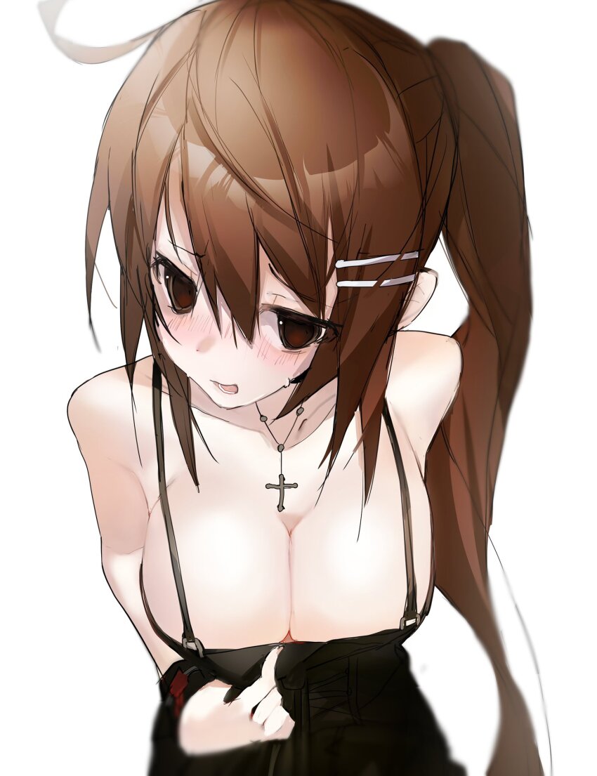 1girl, 2023, bare_shoulders, black_dress, blush, breasts, brown_eyes, brown_hair