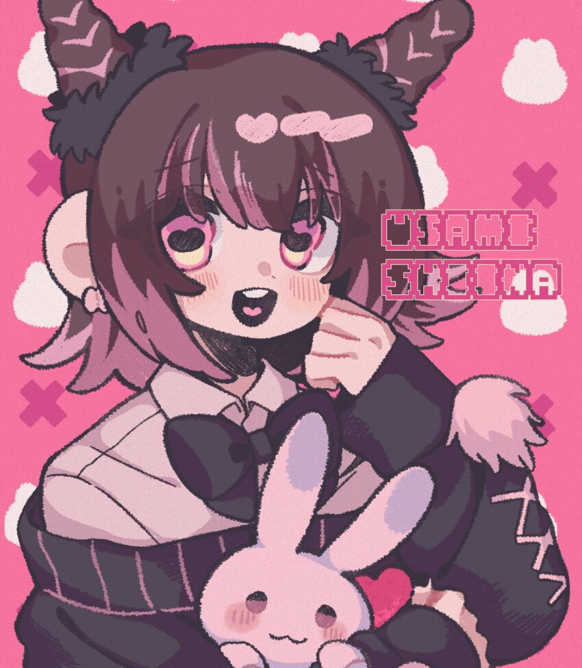 1girl, :3, berryice_1515, black_bow, black_bowtie, black_nails, black_sweater, bow