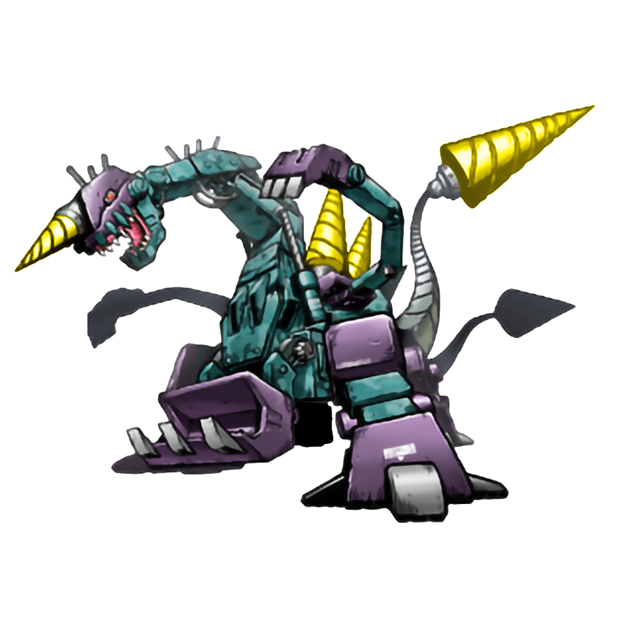 digimon, digimon_(creature), digimon_xros_wars, digimon_xros_wars:_toki_wo_kakeru_shounen_hunter-tachi, drill, gigabreakdramon, sharp_teeth, solo