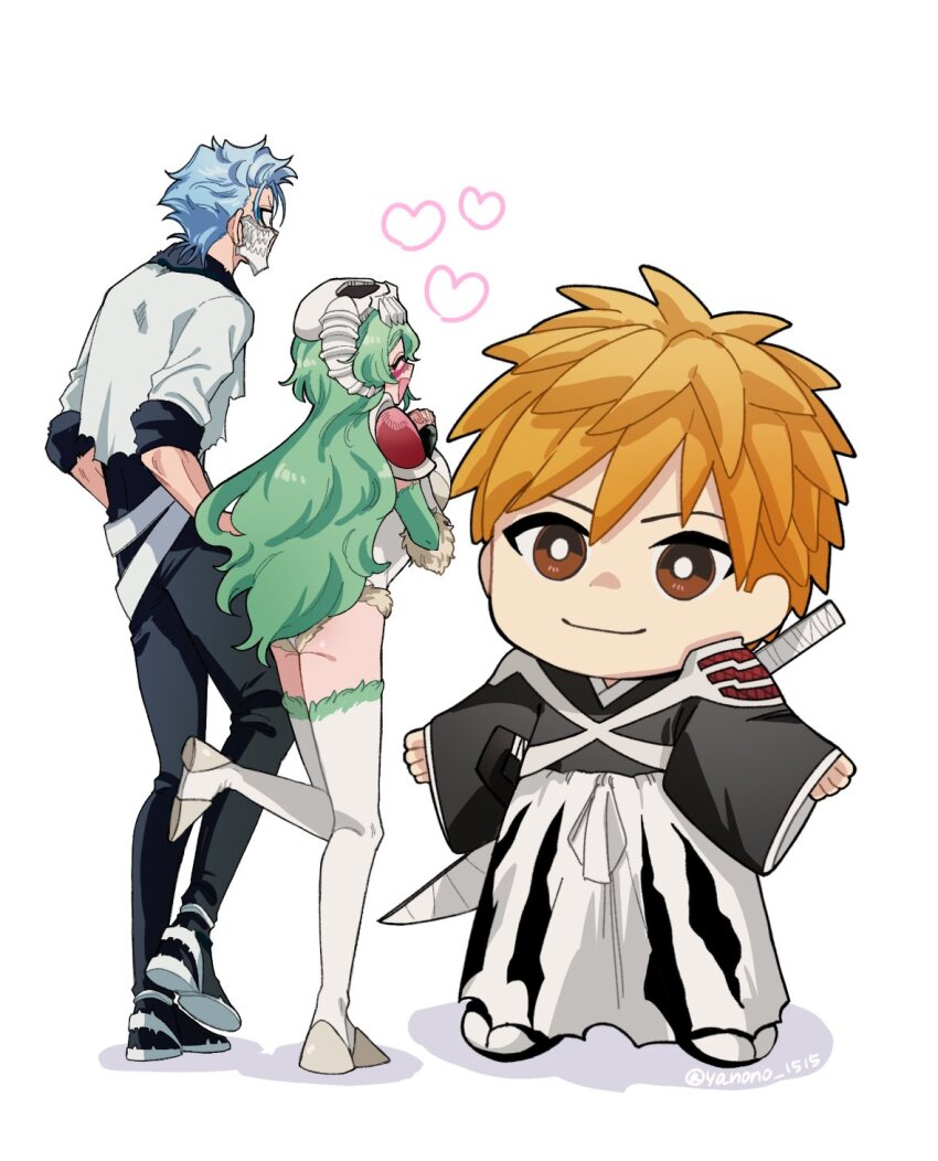 1boy, 1girl, :d, ^_^, belt, black_pants, bleach, bleach:_sennen_kessen-hen