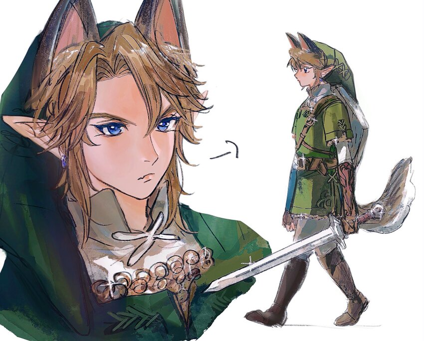 1boy, 756zl, animal_ears, blonde_hair, blue_eyes, boots, earrings, gloves