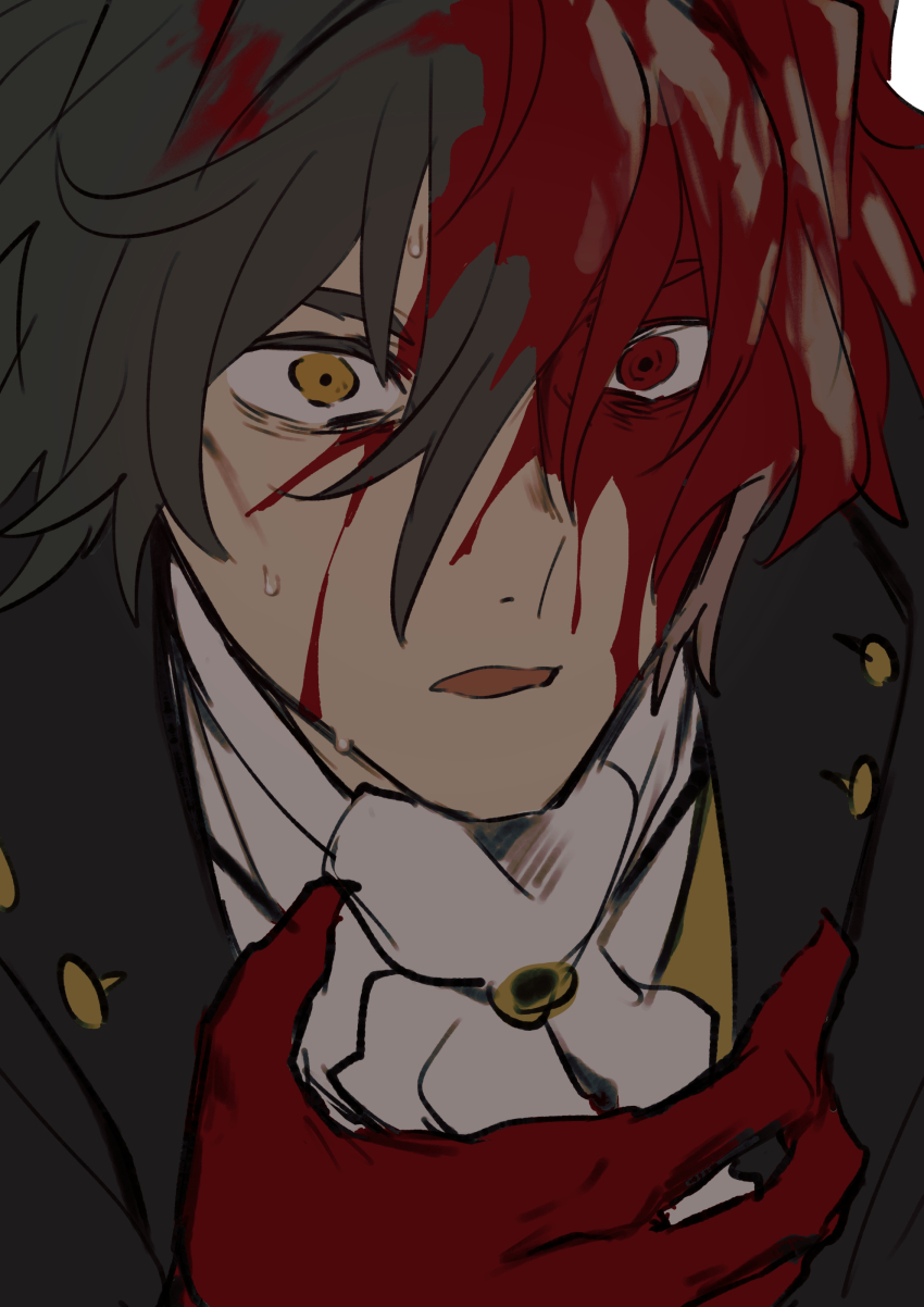 1boy, absurdres, antonio_salieri_(fate), antonio_salieri_(human)_(fate), ascot, black_jacket, blood, blood_in_hair