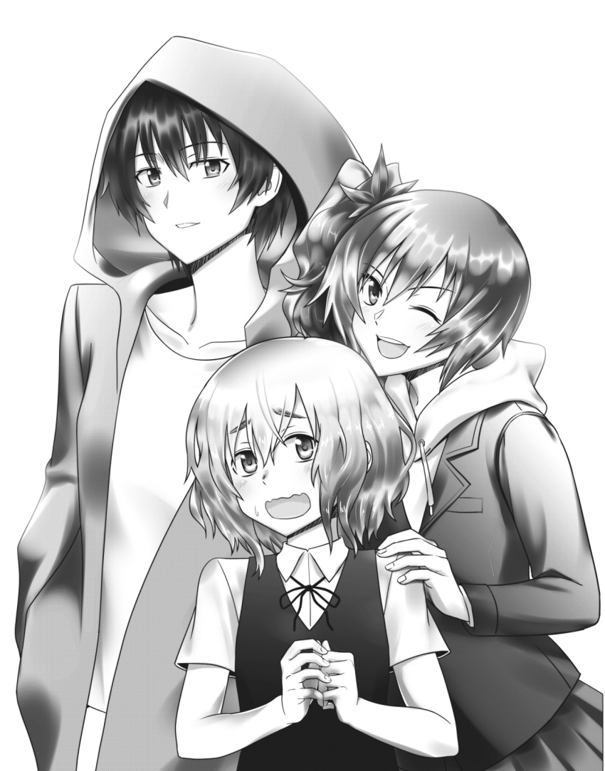 3girls, bellwall_school_uniform, black_ribbon, black_sweater_vest, collared_shirt, girls_und_panzer, girls_und_panzer_little_army, highres