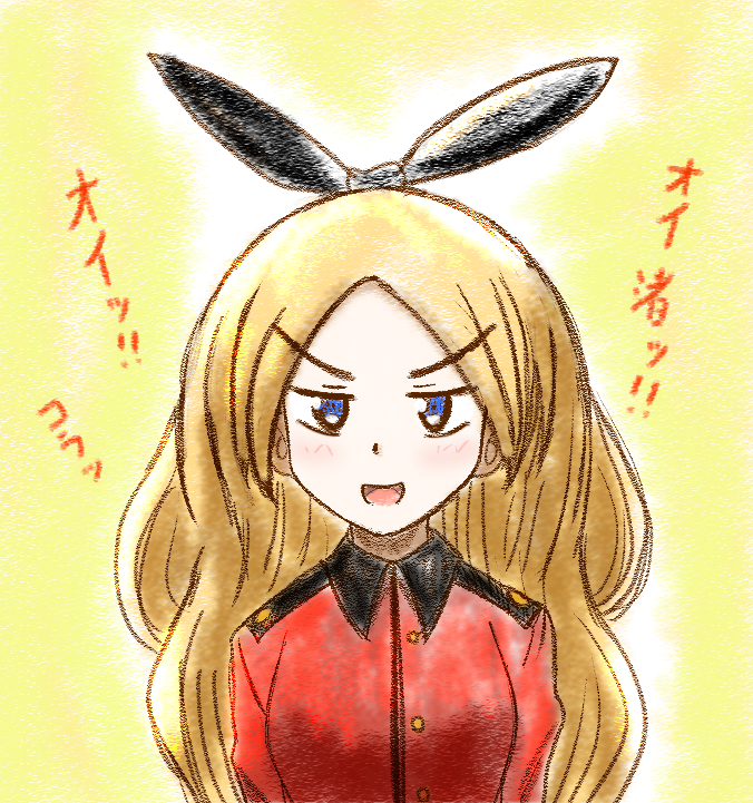 1girl, black_ribbon, blonde_hair, commentary_request, girls_und_panzer, girls_und_panzer_little_army, haiiro_purin, jacket