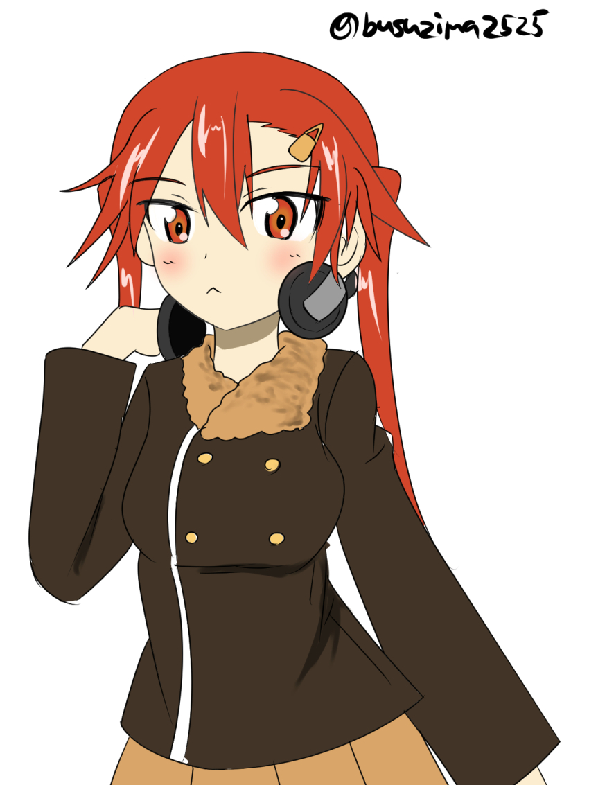 artist_name, artist_request, bellwall_military_uniform, black_ribbon, blush, breasts, brown_jacket, brown_skirt