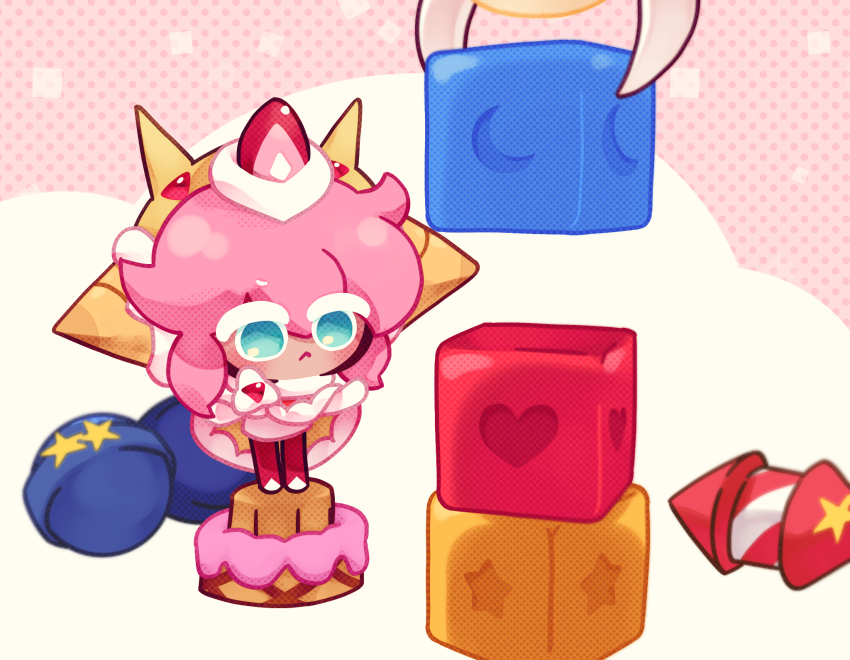 1other, androgynous, b4c5ce, block_(object), blue_eyes, blush, cape, chibi