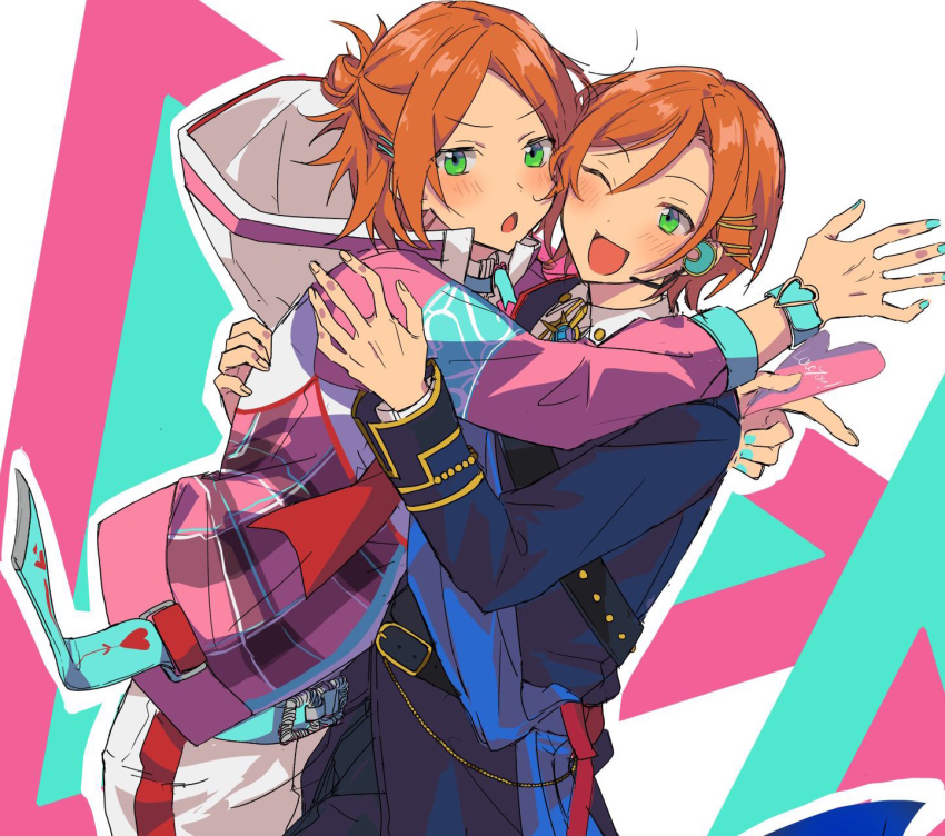 2boys, :o, ;d, akarin1006, aoi_hinata, aoi_yuta, aqua_armband, aqua_belt