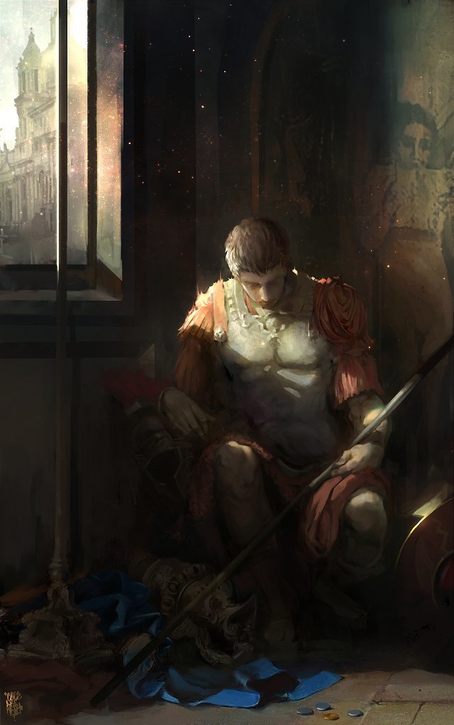 1boy, armor, bad_bcy_id, bad_id, bracer, breastplate, brown_hair, chinese_commentary