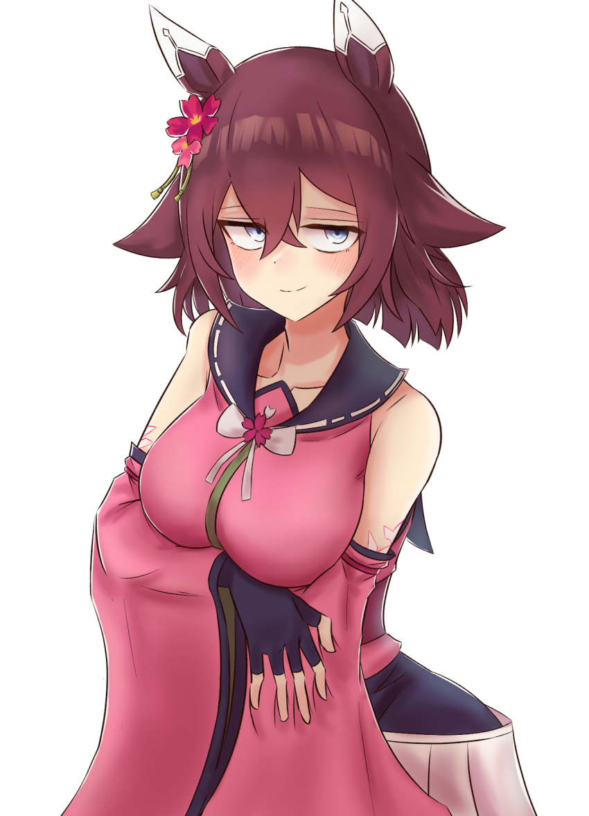 1girl, animal_ears, blue_eyes, blush, breasts, closed_mouth, collarbone, commentary_request