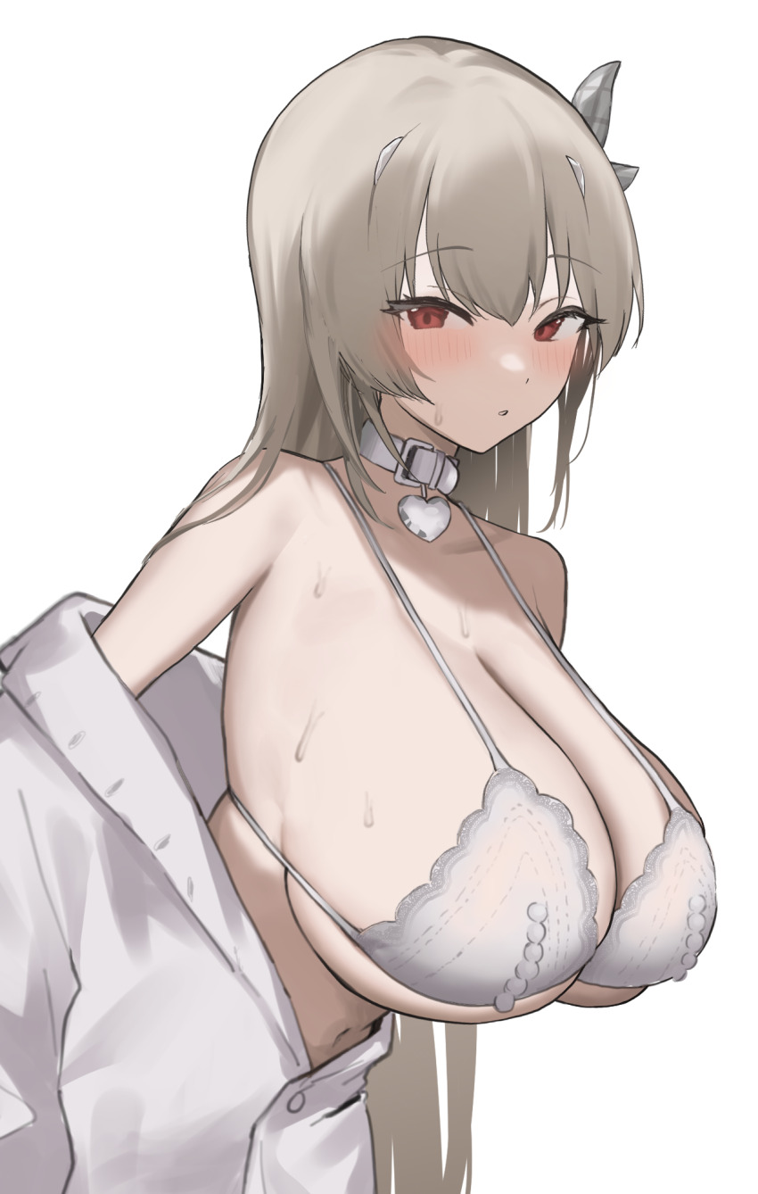 1girl, belt_collar, bikini, blush, breasts, collar, collarbone, commentary_request