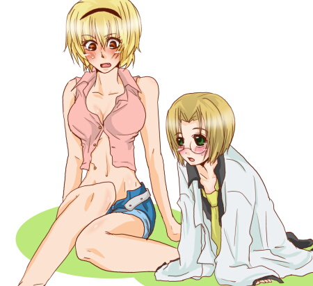 1boy, 1girl, aged_down, aged_up, bad_id, bad_pixiv_id, blonde_hair, blush