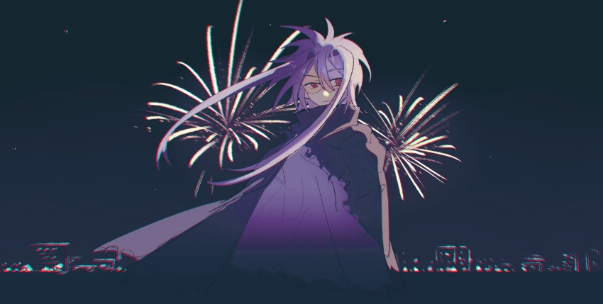 1boy, absurdres, black_cape, cape, closed_mouth, fireworks, hai_(1210080), hair_between_eyes