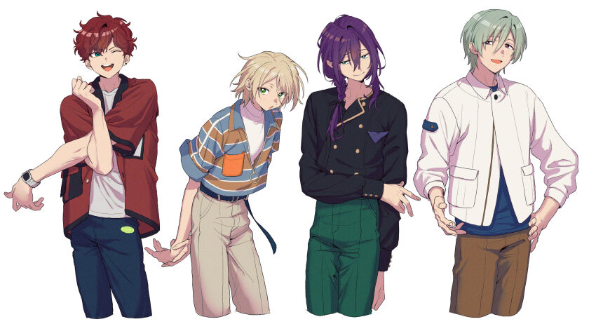 0000972, 4boys, absurdres, alkaloid_(ensemble_stars!), alternate_costume, amagi_hiiro, arms_behind_back, ayase_mayoi