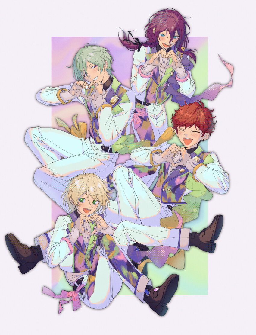 0000972, four-finger_heart_hands, 4boys, ^_^, absurdres, alkaloid_(ensemble_stars!), amagi_hiiro, ayase_mayoi