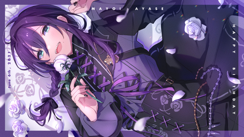 1boy, :d, androgynous, aqua_eyes, ayase_mayoi, ayase_mayoi_(eerie_dusk), bib_collar, black_cape