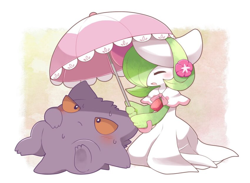 akuasu, blush, bob_cut, bonnet, capelet, closed_eyes, colored_skin, flower