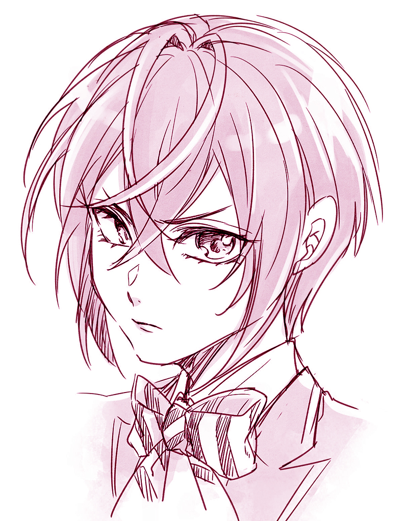 1boy, bow, bowtie, bubobo1, looking_at_viewer, male_focus, monochrome, portrait