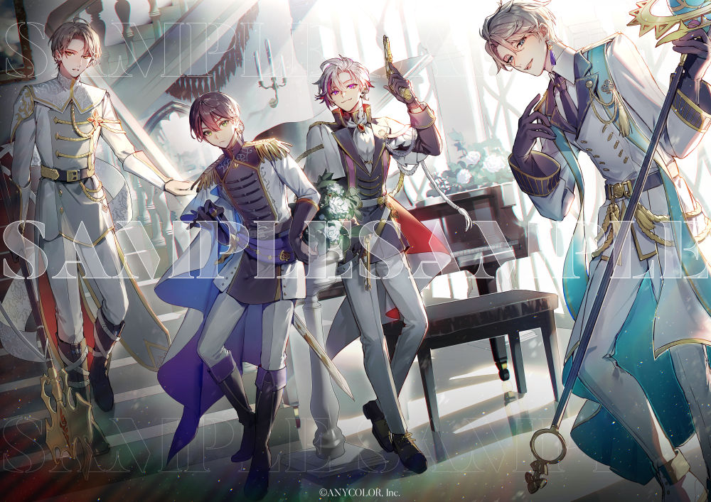 4boys, aiguillette, aqua_coat, aqua_eyes, ascot, belt, black_belt, black_footwear