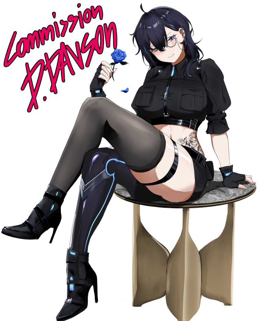 1girl, absurdres, ahoge, ayase_yuu, ayase_yuu_(1st_costume), black_footwear, black_gloves, black_hair