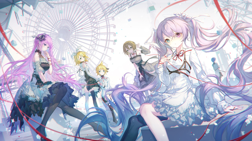 25-ji_kaito, 25-ji_len, 25-ji_luka, 25-ji_meiko, 25-ji_miku, 25-ji_rin, 2boys, 4girls