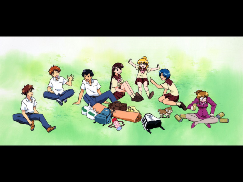 black_hair, blonde_hair, blue_hair, brown_hair, glasses, hamaguchi_toshiya, kawahara_kiyomi, mahoromatic