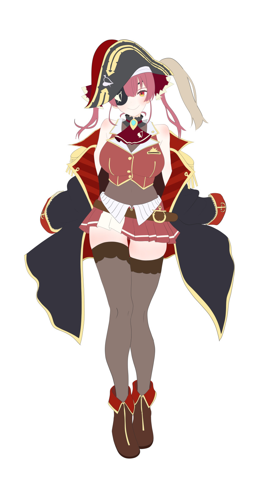 1girl, absurdres, black_coat, black_thighhighs, breasts, closed_mouth, coat, commentary_request