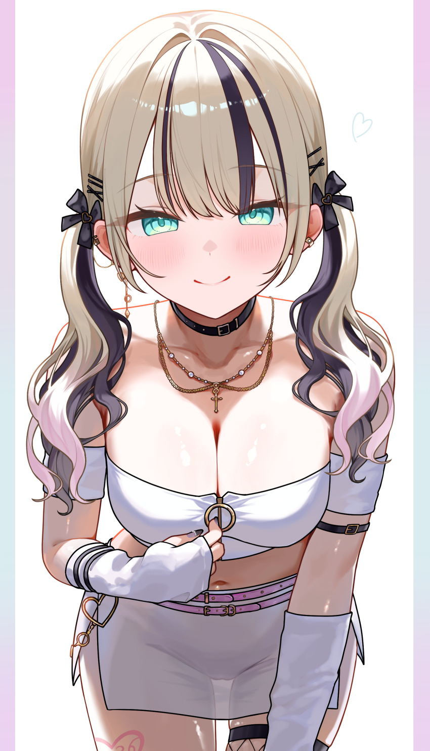 1girl, absurdres, aqua_eyes, arm_belt, armband, bare_shoulders, belt, belt_collar