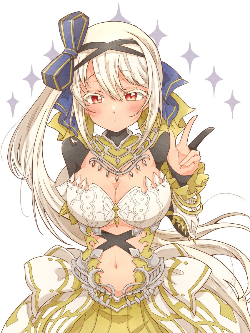 1girl, black_hairband, blue_bow, blush, bow, breasts, character_request, colored_eyelashes