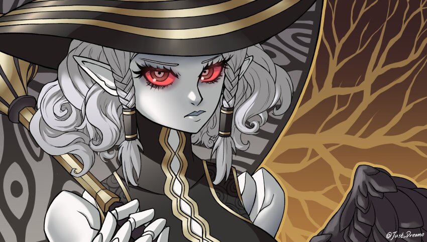 1girl, agrat_bat_mahlat_(megami_tensei), black_hat, black_wings, brown_background, closed_mouth, colored_sclera, colored_skin