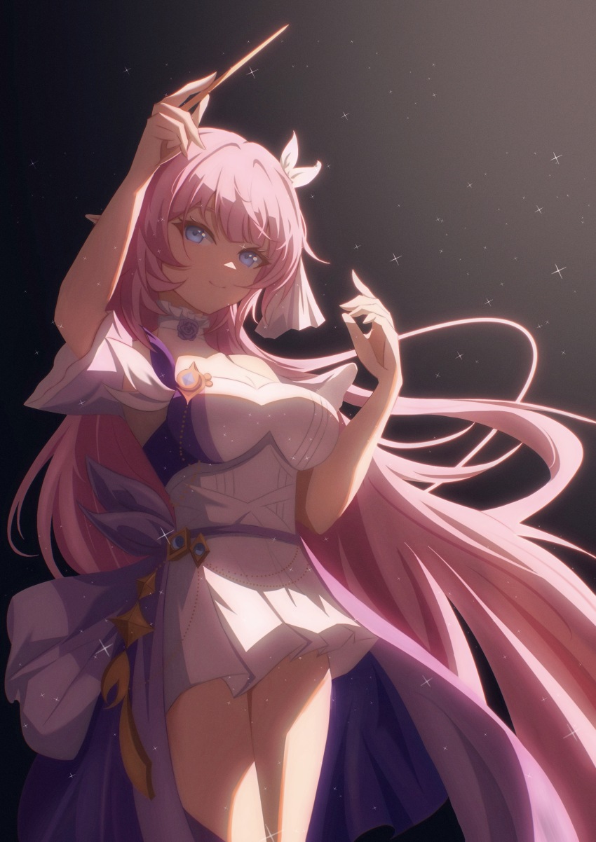 1girl, absurdres, bare_shoulders, blue_eyes, breasts, chinese_commentary, choker, cleavage