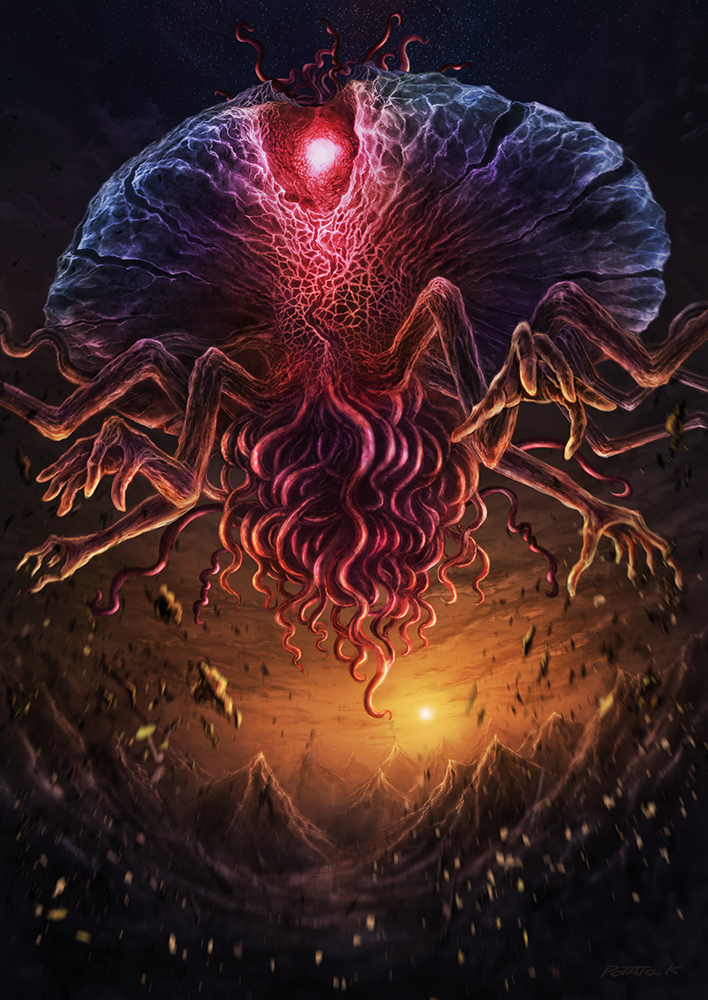 cloud, cloudy_sky, commentary_request, debris, eldritch_abomination, emrakul_the_aeons_torn, extra_arms, from_below