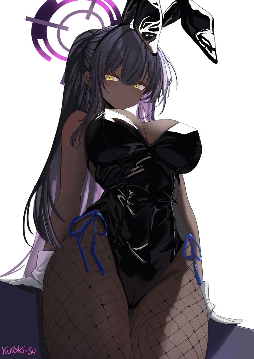 1girl, absurdres, animal_ears, black_hair, black_leotard, blue_archive, breasts, cleavage