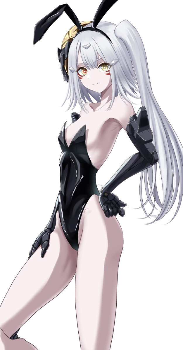 1girl, alternate_costume, animal_ears, backless_leotard, black_leotard, breasts, closed_mouth, commentary