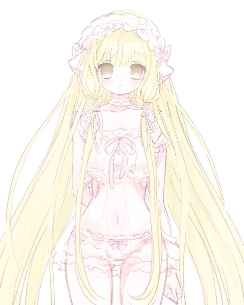 1girl, :<, blonde_hair, blush, chii, chobits, choker, closed_mouth