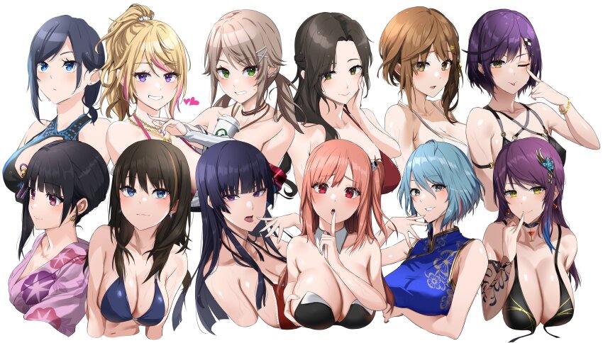 6+girls, absurdres, amy_(doa), bikini, black_hair, blonde_hair, blue_eyes, breasts, cleavage, dead_or_alive, dead_or_alive_xtreme, dead_or_alive_xtreme_venus_vacation, green_eyes, green_hair, highres, honoka_(doa), koharu_(doa), large_breasts, long_hair, misaki_(doa), multiple_girls, nagisa_(doa), nanami_(doa), nyotengu, pink_hair, purple_eyes, purple_hair, red_eyes, reika_(doa), sayuri_(doa), shandy_(doa), slope_(check238), smile, swimsuit, tamaki_(doa), twintails, yukino_(doa)