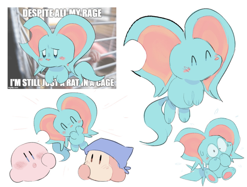 animal_ears, bandana, bandana_waddle_dee, blue_bandana, blush_stickers, colored_skin, elfilin, english_text