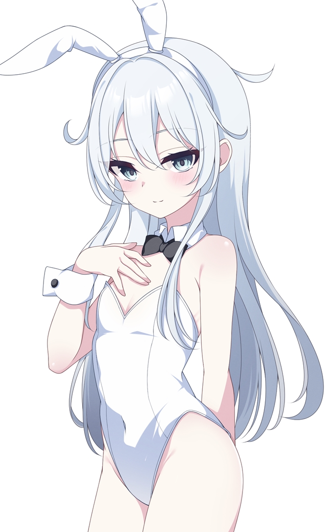 1girl, animal_ears, bare_legs, bare_shoulders, black_bow, black_bowtie, bow, bowtie