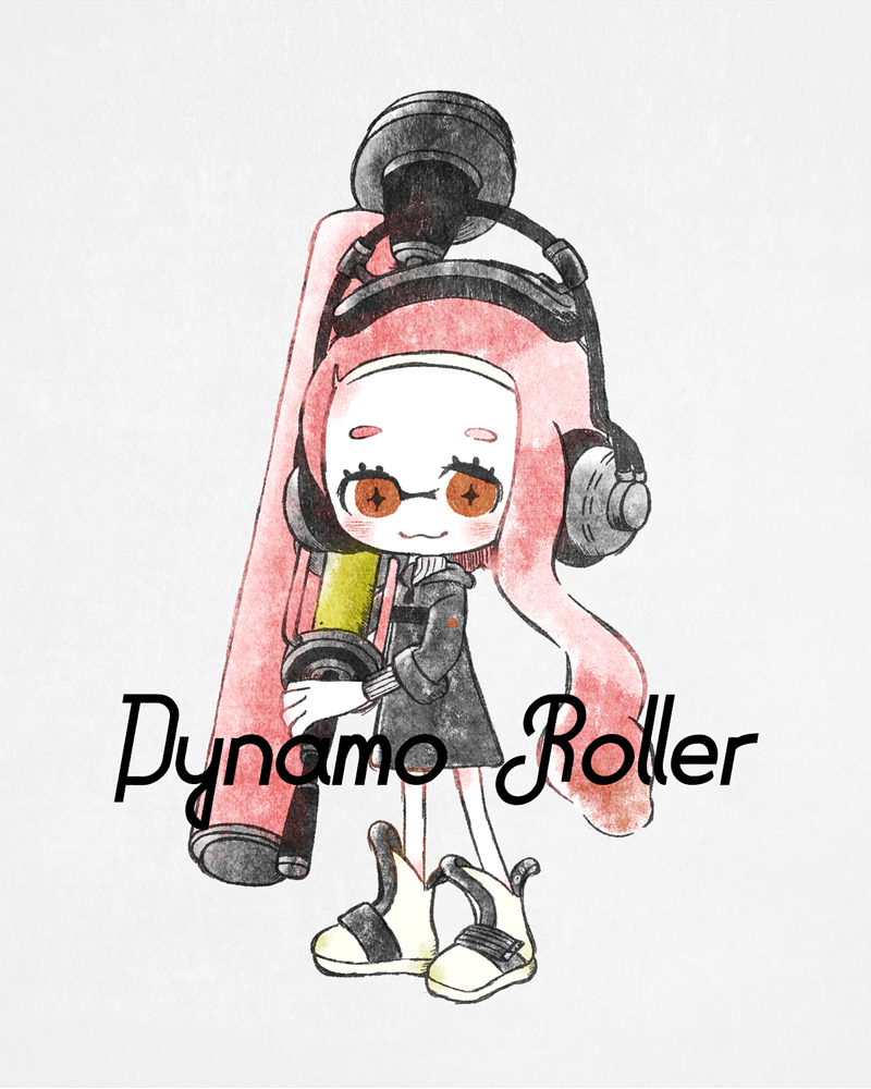 1girl, :3, black_coat, blush, brown_eyes, coat, dynamo_roller_(splatoon), eyelashes