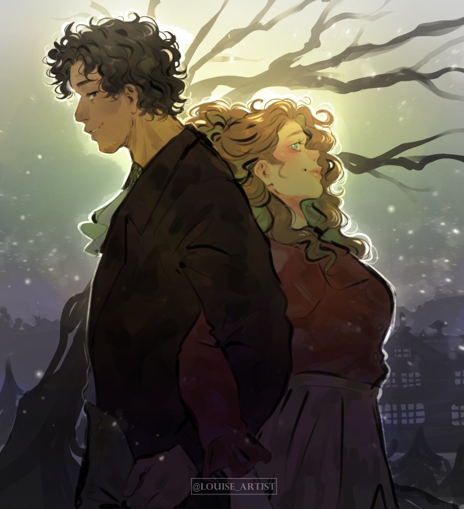 1boy, 1girl, animification, artist_name, ascot, back-to-back, backlighting, black_jacket